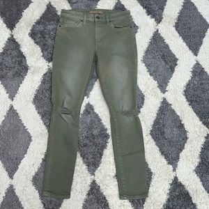 Joe’s distressed knee “military green” jeans size 27